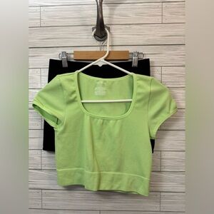 Wild Fable Neon Green Ribbed Crop and Shorts Set